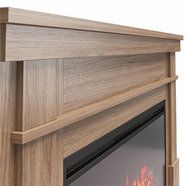 Ameriwood Home Elmcroft Walnut Engineered Wood Wide Mantel with Linear Electric Fireplace