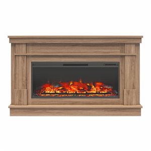 Ameriwood Home Elmcroft Walnut Engineered Wood Wide Mantel with Linear Electric Fireplace