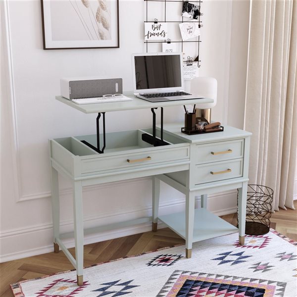 CosmoLiving by Cosmopolitan Westerleigh 30.1 H x 45.7 W x 19.7-in D Pale Green MDF/Wood Lift-Top Computer Desk