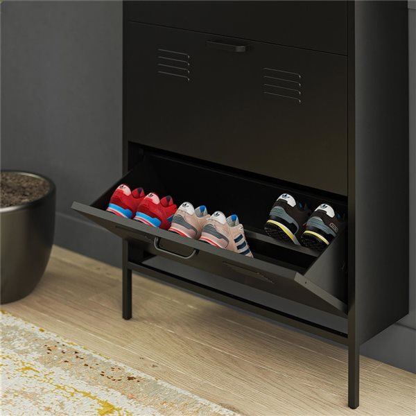 Ameriwood Home Mission District 3-Door Locker-Style Black Metal Shoe Cabinet