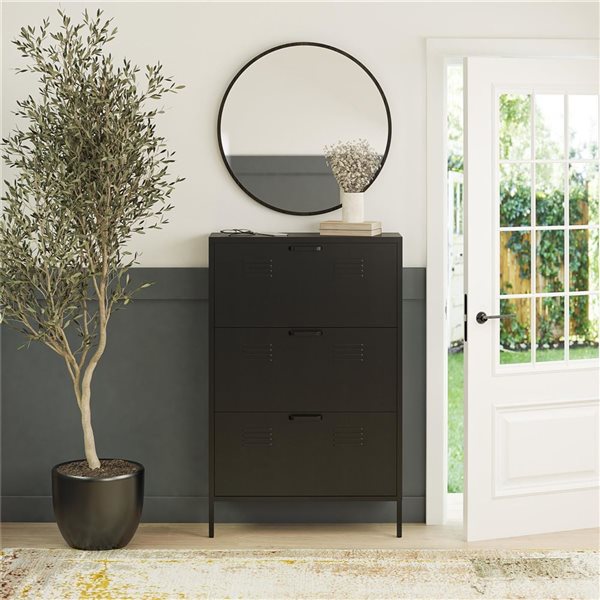 Ameriwood Home Mission District 3-Door Locker-Style Black Metal Shoe Cabinet