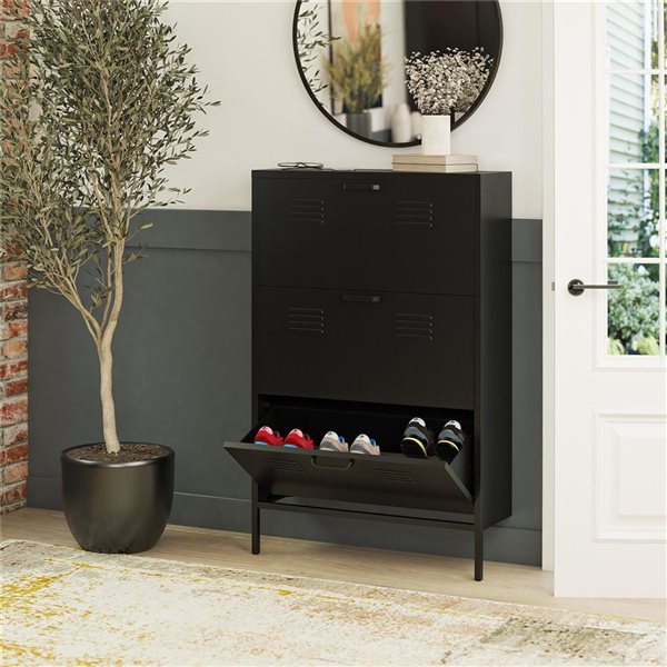 Ameriwood Home Mission District 3-Door Locker-Style Black Metal Shoe Cabinet