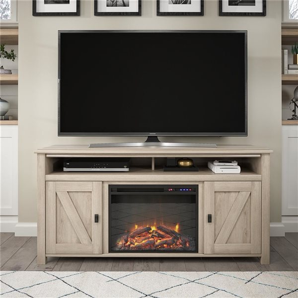 Ameriwood Home Farmington Light Oak Electric Fireplace TV Console - For TVs up to 60-in