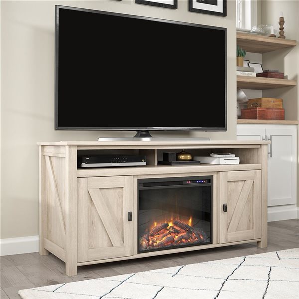 Ameriwood Home Farmington Light Oak Electric Fireplace TV Console - For TVs up to 60-in