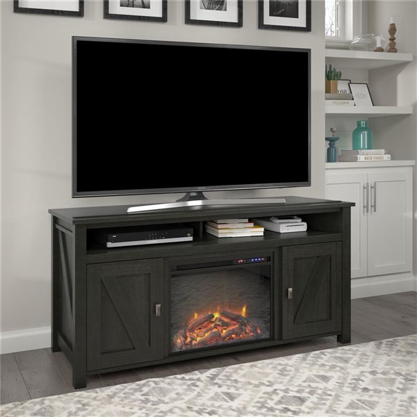 Ameriwood Home Farmington Black Oak Electric Fireplace TV Console - For TVs up to 60-in