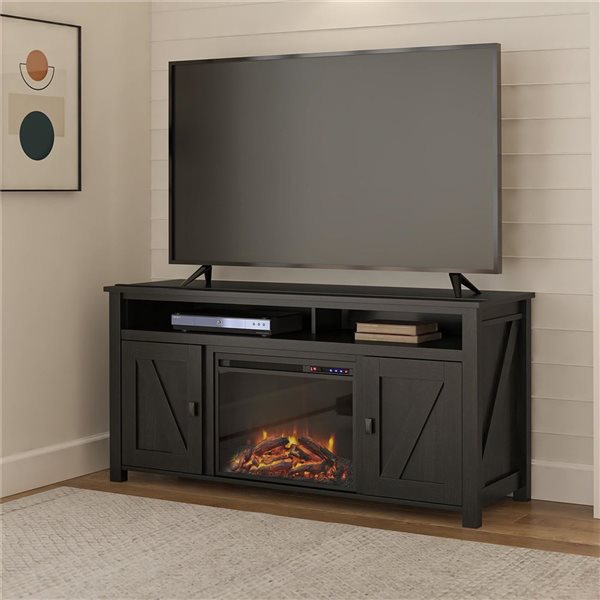 Ameriwood Home Farmington Black Oak Electric Fireplace TV Console - For TVs up to 60-in