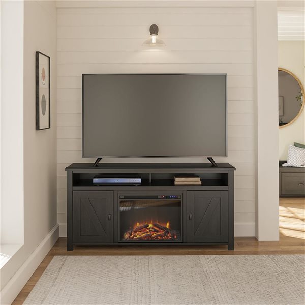 Ameriwood Home Farmington Black Oak Electric Fireplace TV Console - For TVs up to 60-in