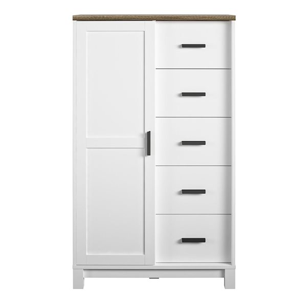 Ameriwood Home Chapel Hill 53.12 H x 31.5 W x 15.75-in D White/Walnut 5-Drawer 5-Shelf Gentleman's Chest