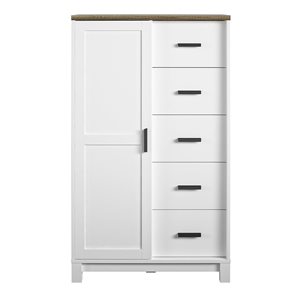 Ameriwood Home Chapel Hill 53.12 H x 31.5 W x 15.75-in D White/Walnut 5-Drawer 5-Shelf Gentleman's Chest