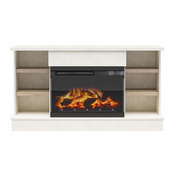 Ameriwood Home Oslo Plaster and Blonde Oak Electric Fireplace TV Console - For TVs up to 65-in