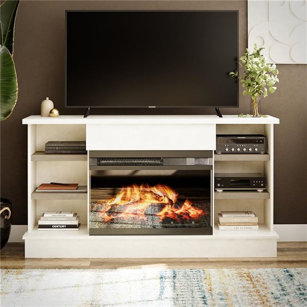 Ameriwood Home Oslo Plaster and Blonde Oak Electric Fireplace TV Console - For TVs up to 65-in