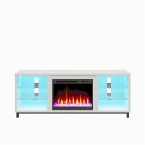 Ameriwood Home Lumina White Plaster Engineered Wood Deluxe Fireplace TV Stand - For TVs up to 70-in