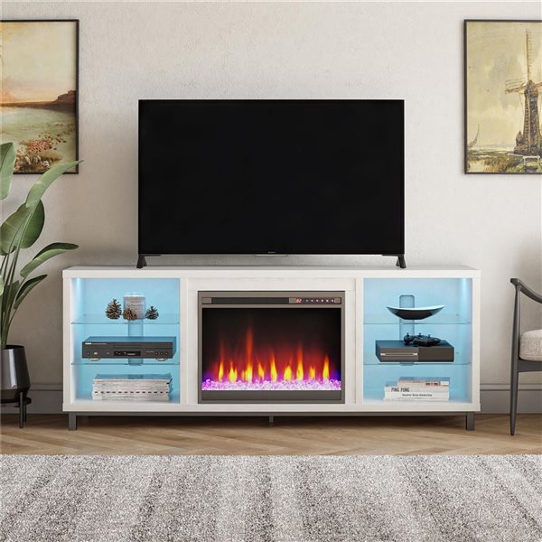 Ameriwood Home Lumina White Plaster Engineered Wood Deluxe Fireplace TV Stand - For TVs up to 70-in