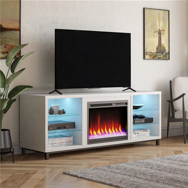 Ameriwood Home Lumina White Plaster Engineered Wood Deluxe Fireplace TV Stand - For TVs up to 70-in