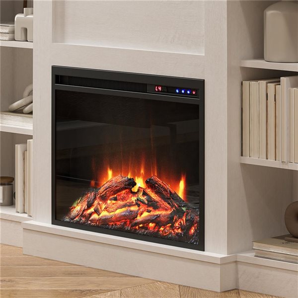 Ameriwood Home Hawke's Bay Ivory Oak Electric Fireplace Mantel with Bookshelves