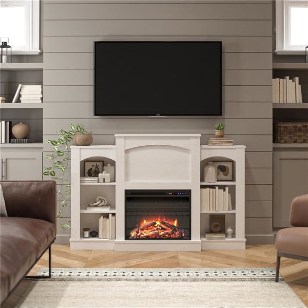 Ameriwood Home Hawke's Bay Ivory Oak Electric Fireplace Mantel with Bookshelves