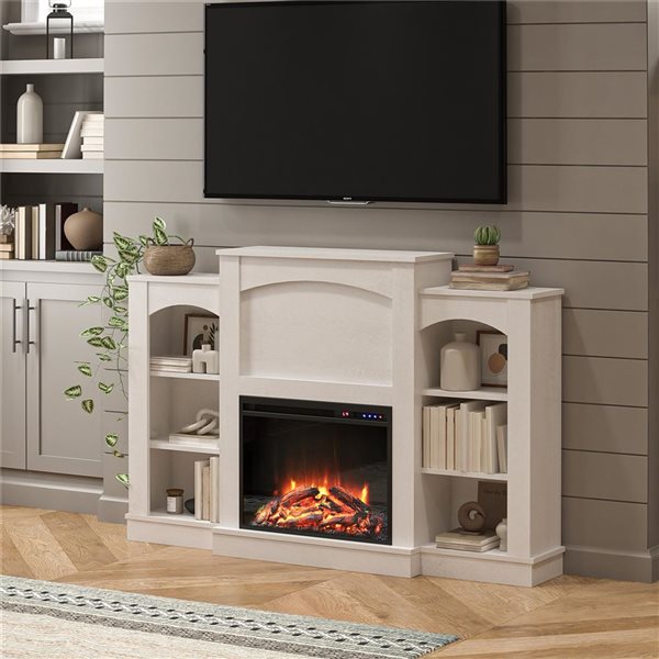 Ameriwood Home Hawke's Bay Ivory Oak Electric Fireplace Mantel with Bookshelves