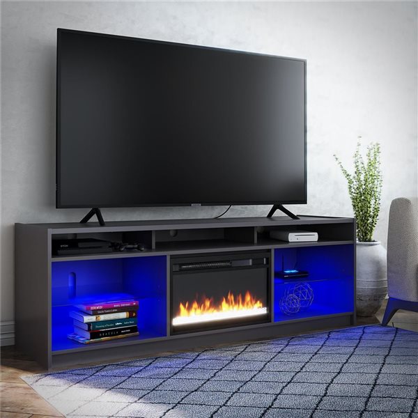 Ameriwood Home Luna Graphite Grey Electric Fireplace TV Stand w/ LED Lights - For TVs up to 75-in