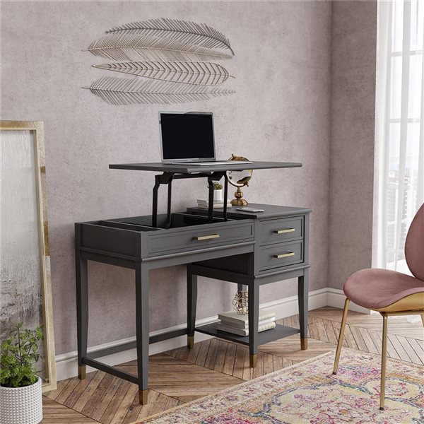 CosmoLiving by Cosmopolitan Westerleigh 30.1 H x 45.7 W x 19.7-in D Graphite Grey MDF/Wood Lift-Top Computer Desk