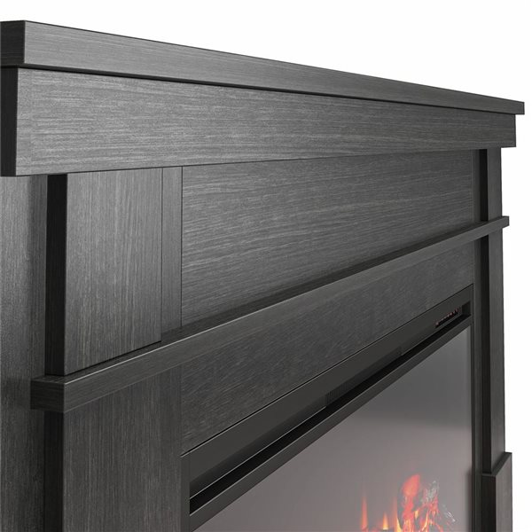 Ameriwood Home Elmcroft Black Oak Engineered Wood Wide Mantel with Linear Electric Fireplace