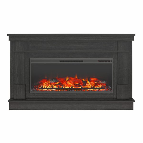 Ameriwood Home Elmcroft Black Oak Engineered Wood Wide Mantel with Linear Electric Fireplace