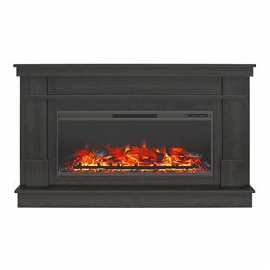 Ameriwood Home Elmcroft Black Oak Engineered Wood Wide Mantel with Linear Electric Fireplace