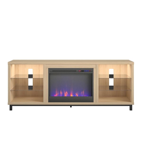 Ameriwood Home Lumina Blonde Oak Engineered Wood Deluxe Fireplace TV Stand - For TVs up to 70-in