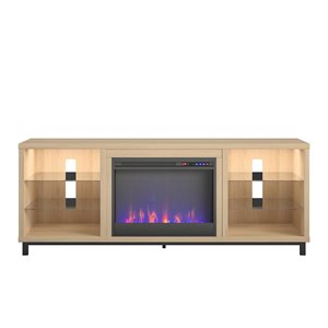 Ameriwood Home Lumina Blonde Oak Engineered Wood Deluxe Fireplace TV Stand - For TVs up to 70-in