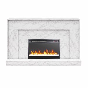 CosmoLiving by Cosmopolitan Liberty White Faux Marble Electric Fireplace with Mantel