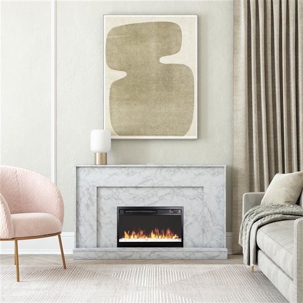 CosmoLiving by Cosmopolitan Liberty White Faux Marble Electric Fireplace with Mantel