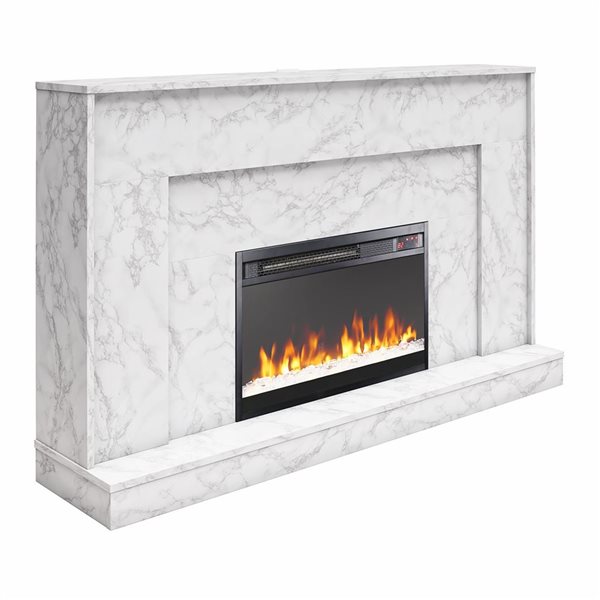 CosmoLiving by Cosmopolitan Liberty White Faux Marble Electric Fireplace with Mantel