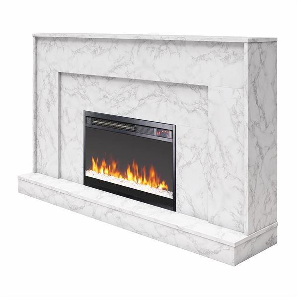 CosmoLiving by Cosmopolitan Liberty White Faux Marble Electric Fireplace with Mantel