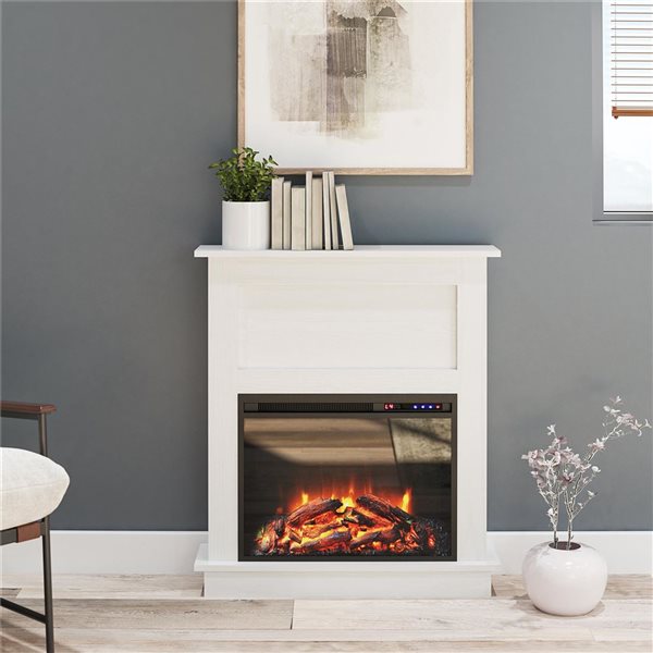 Ameriwood Home Ellsworth White Electric Fireplace with Mantel