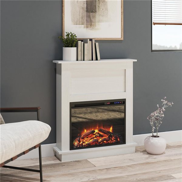 Ameriwood Home Ellsworth White Electric Fireplace with Mantel