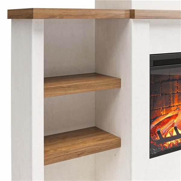 Ameriwood Home Gateswood Walnut/Faux Plaster Electric Fireplace with Mantel and Bookcase