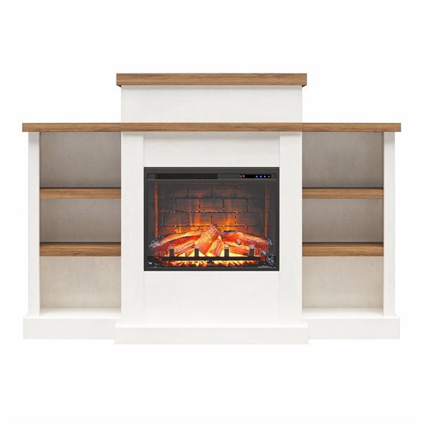 Ameriwood Home Gateswood Walnut/Faux Plaster Electric Fireplace with Mantel and Bookcase