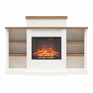 Ameriwood Home Gateswood Walnut/Faux Plaster Electric Fireplace with Mantel and Bookcase