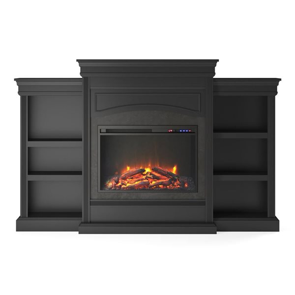 Ameriwood Home Lamont Black MDF/Particleboard Electric Fireplace with Mantel and Side Bookcases