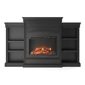 Ameriwood Home Lamont Black MDF/Particleboard Electric Fireplace with Mantel and Side Bookcases