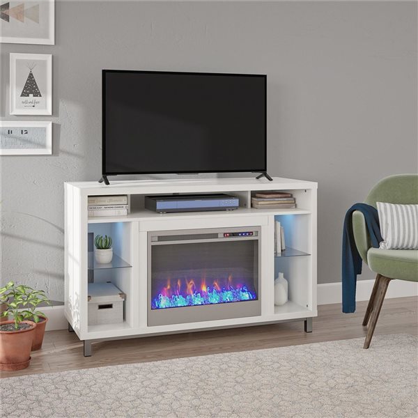 Ameriwood Home Lumina White Electric Fireplace TV Stand w/ LED Lights - For TVs up to 48-in