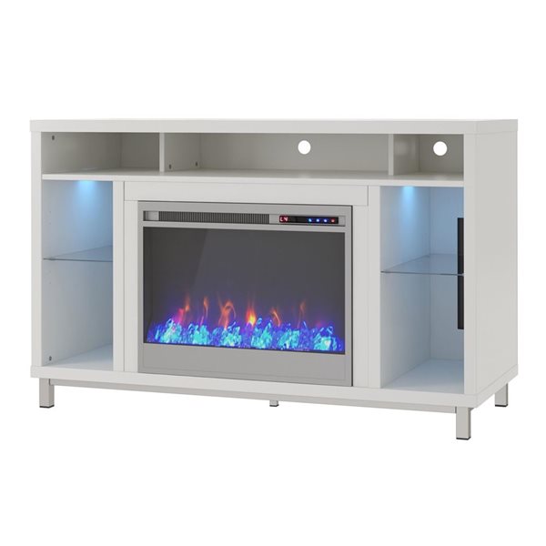 Ameriwood Home Lumina White Electric Fireplace TV Stand w/ LED Lights - For TVs up to 48-in