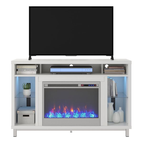 Ameriwood Home Lumina White Electric Fireplace TV Stand w/ LED Lights - For TVs up to 48-in