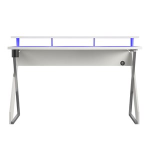 NTense Xtreme 34.1 H x 53.6 W x 23.7-in D White MDF Gaming Desk with Riser w/ Metal Legs