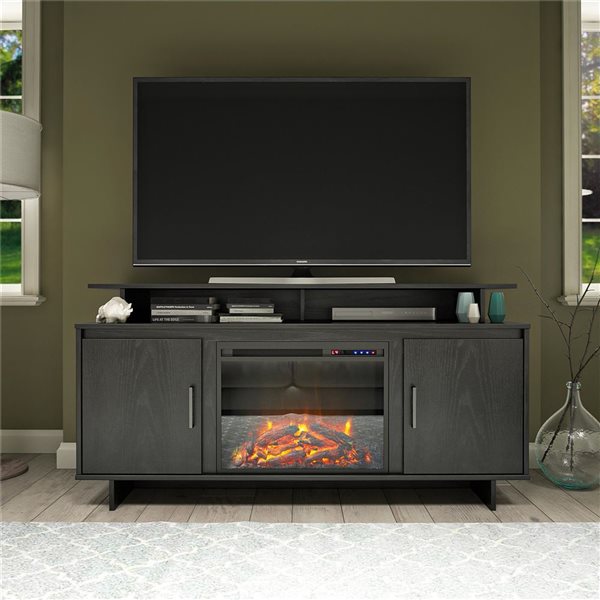 Ameriwood Home Merritt Avenue Black Oak Engineered Wood Electric Fireplace TV Console - For TVs up to 74-in