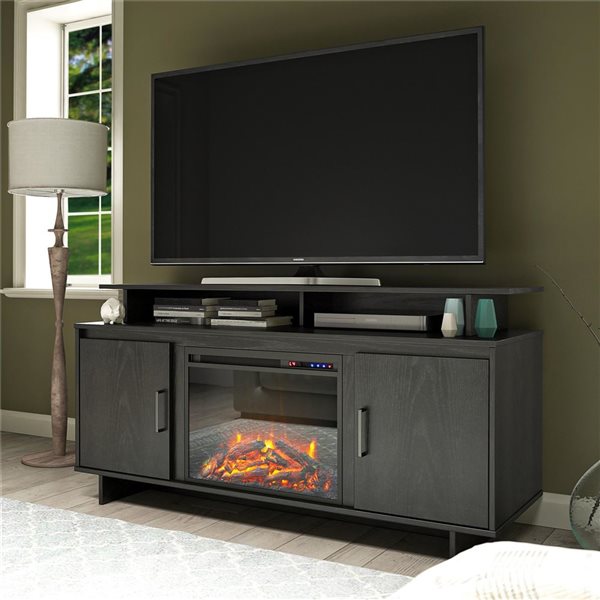 Ameriwood Home Merritt Avenue Black Oak Engineered Wood Electric Fireplace TV Console - For TVs up to 74-in