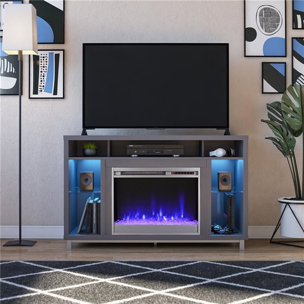 Ameriwood Home Lumina Graphite Grey Electric Fireplace TV Stand w/ LED Lights - For TVs up to 48-in