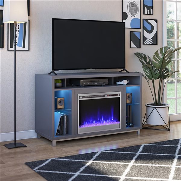 Ameriwood Home Lumina Graphite Grey Electric Fireplace TV Stand w/ LED Lights - For TVs up to 48-in