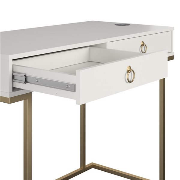 CosmoLiving by Cosmopolitan Camila 30.9 H x 41.65 W x 19.69-in D White MDF Writing Desk w/ Metal Legs