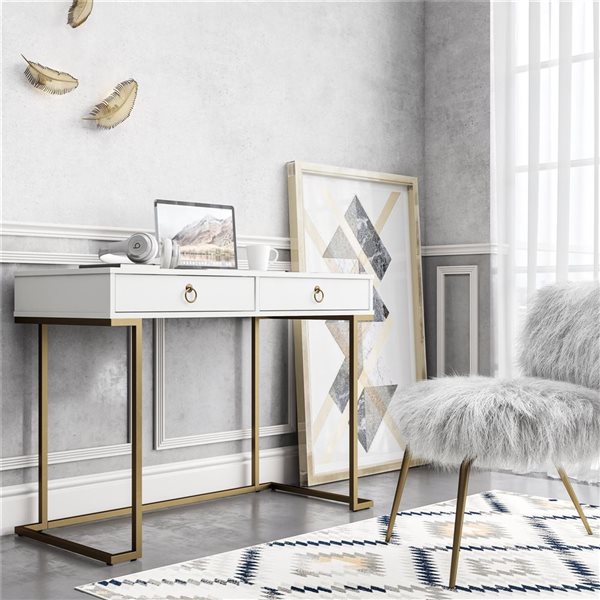 CosmoLiving by Cosmopolitan Camila 30.9 H x 41.65 W x 19.69-in D White MDF Writing Desk w/ Metal Legs