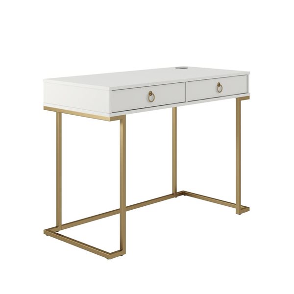 CosmoLiving by Cosmopolitan Camila 30.9 H x 41.65 W x 19.69-in D White MDF Writing Desk w/ Metal Legs